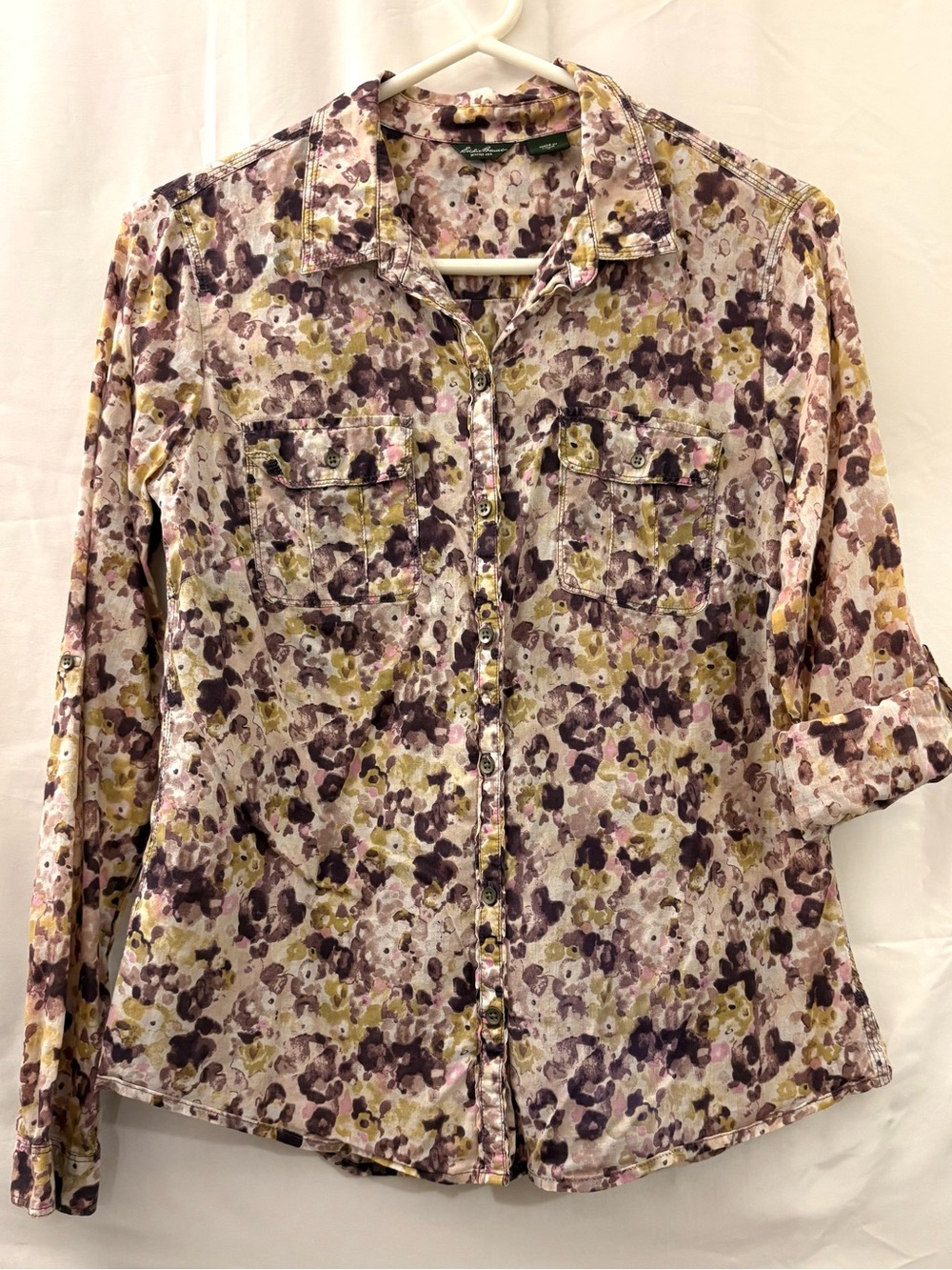 Eddie Bauer Women's Floral Button-Front Blouse in Purple & Olive